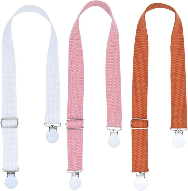 Kunyeah 3 PCS Multipurpose Clips Baby Nursing Cover Clips Saliva Towel Double-end Clamp Toy Anti-drop Clip Adjustable Braid Strap Dental Bib Holder Clip Napkin Holder for Adult Kids (Orange/White/Pink) - Image 1